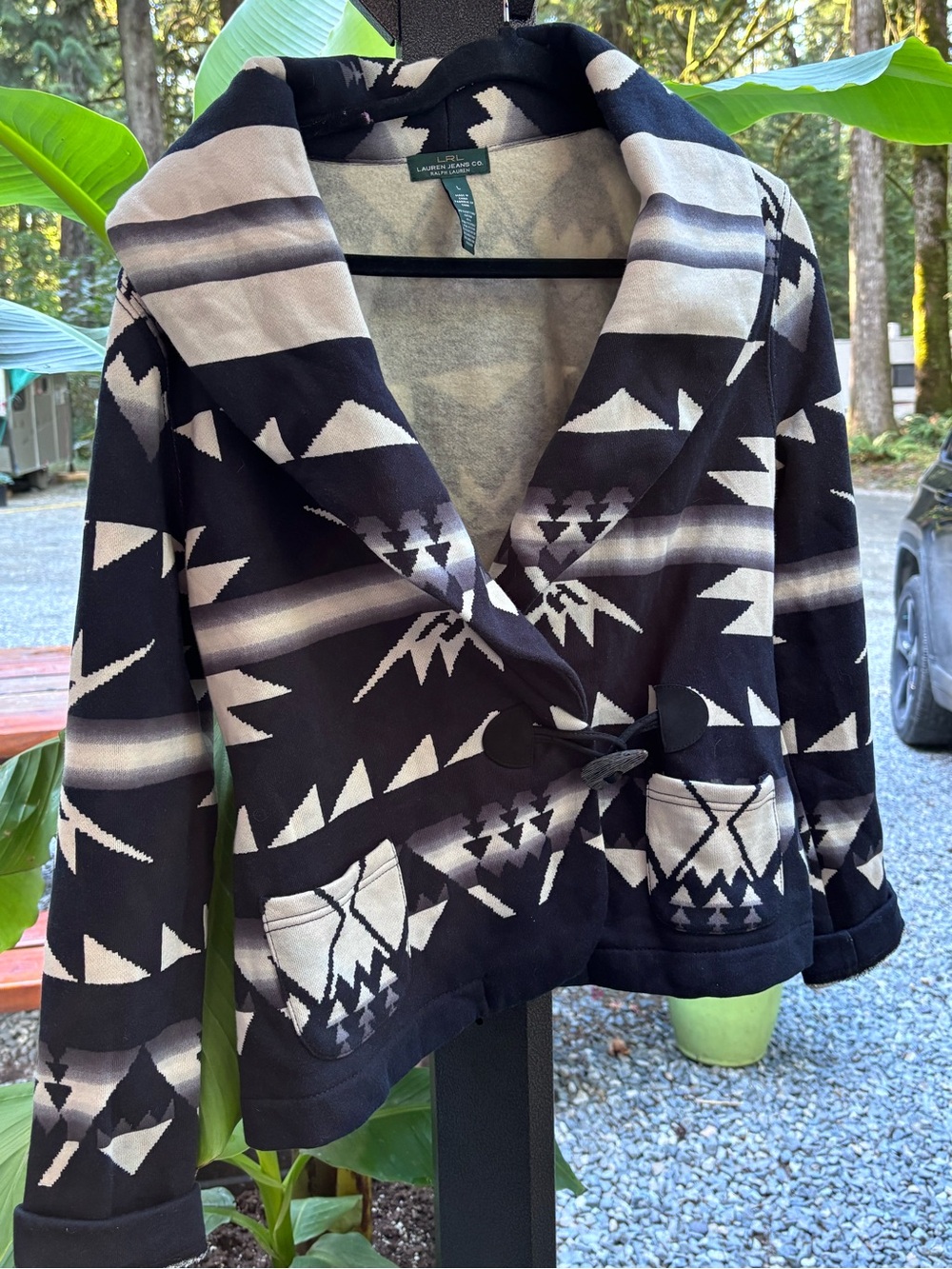 Ralph Lauren Black and Cream Aztec Shawl-Collar Cardigan